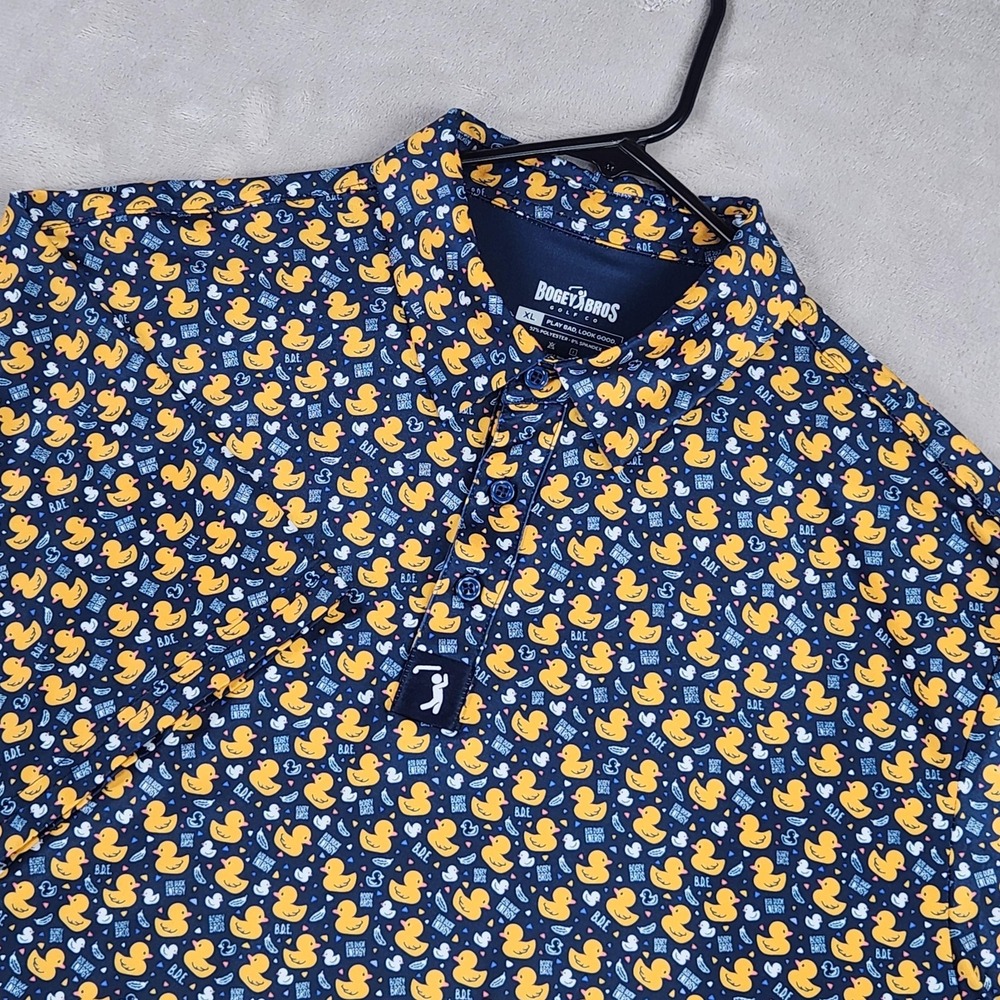 Bogey Bros Golf Polo Shirt Mens XL Blue Rubber Duck Print Performance Stretch